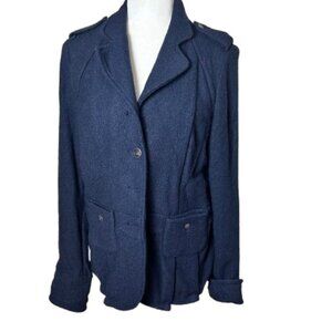 ANTHROPOLOGIE Elevenses Wool Blend Navy Jacket Blazer with Fun Details Size 14